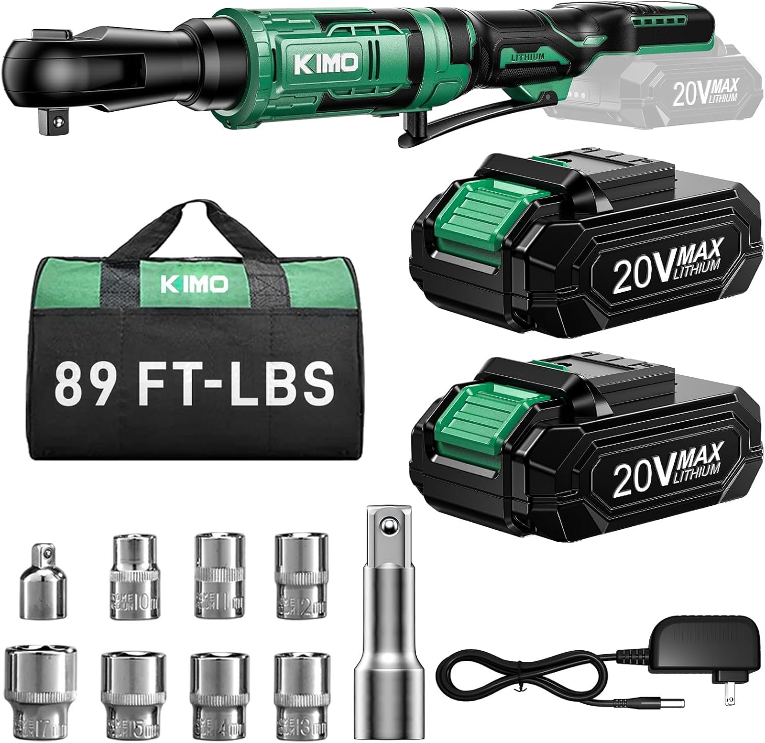 KIMO 20V Cordless Ratchet Wrench Set with 89Ft-lbs Torque Power