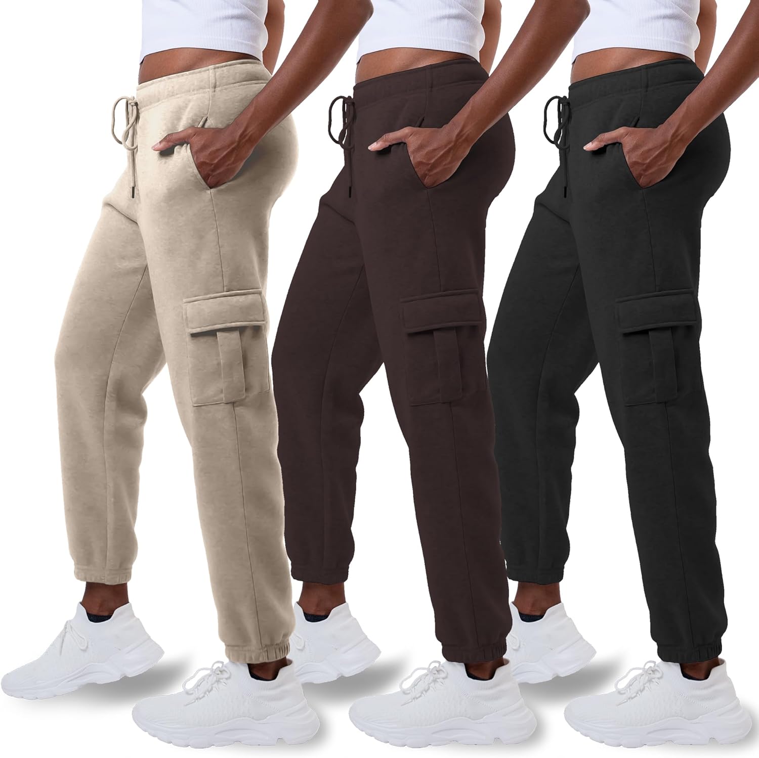 3 Pack Sweatpants Women Cargo Fleece Joggers with Pockets