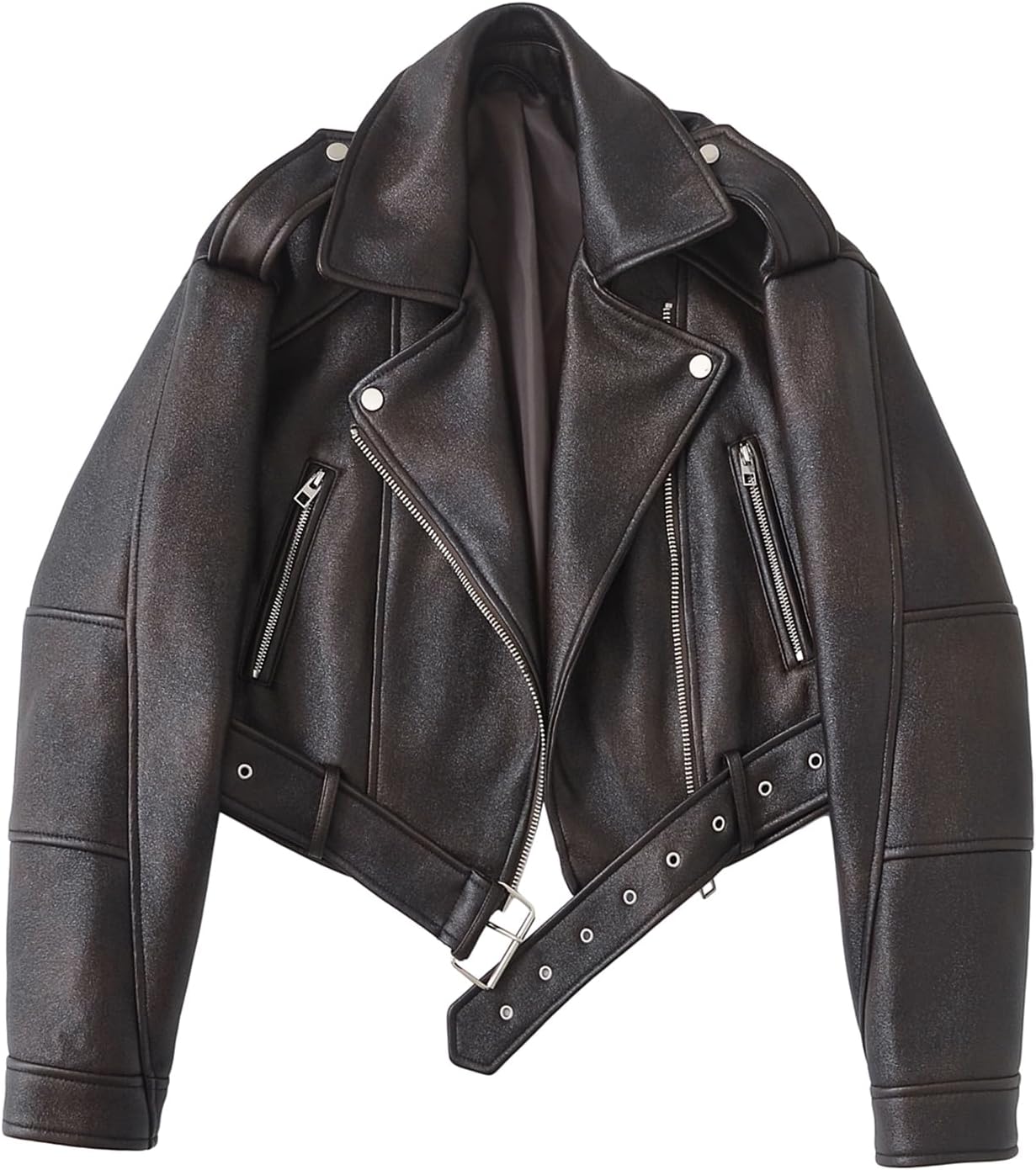 Faux Leather Cropped Jacket for Women - Stylish Biker Coat