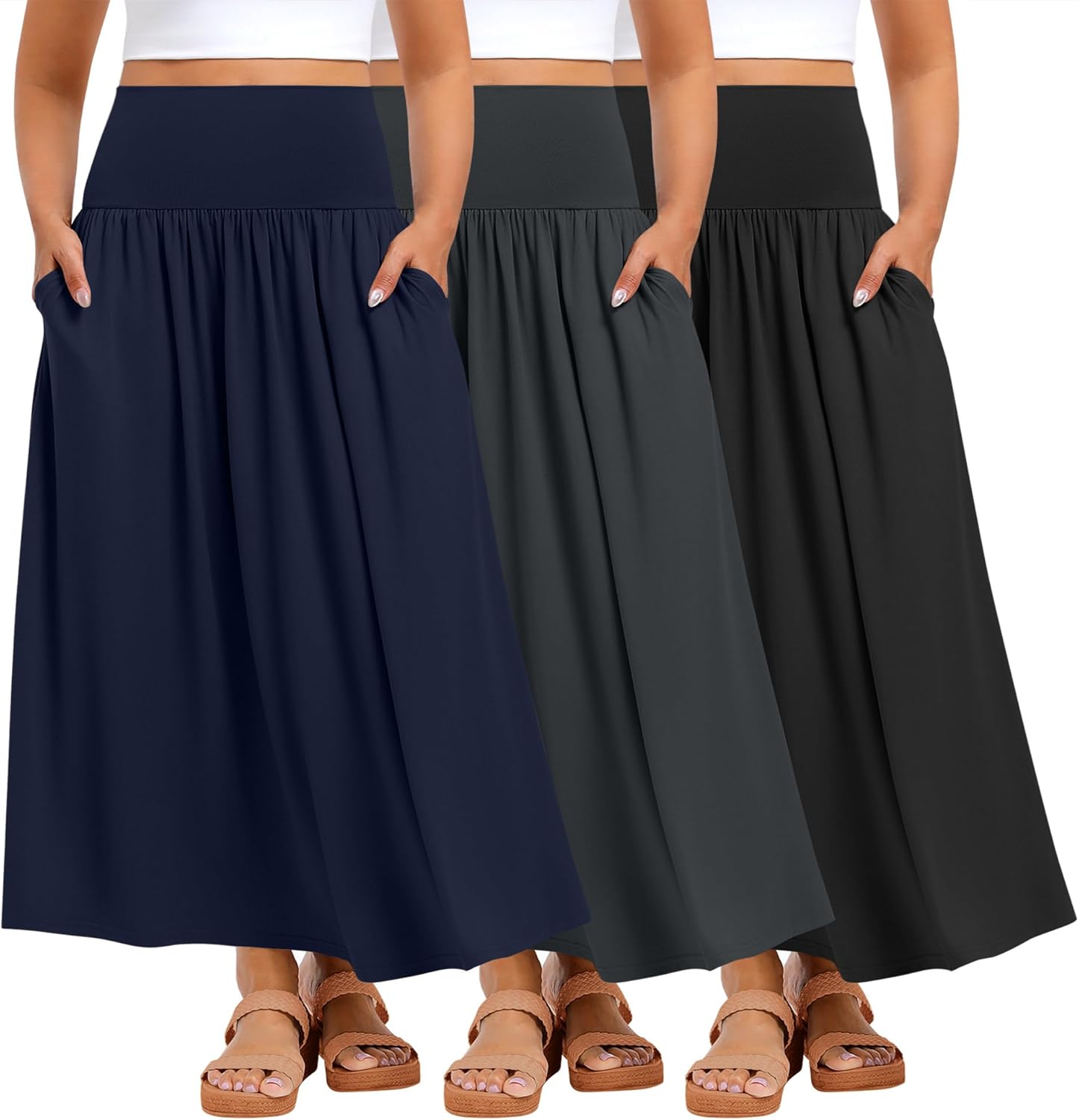 Plus Size Maxi Long Skirts for Curvy Women - 3 Pack Set