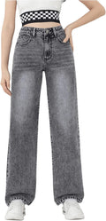 Girls High Waisted Straight Leg Denim Jeans with Pockets - Soft Fit