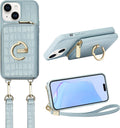 CUSTYPE iPhone 15 Case Wallet with Card Holder and Strap - Blue