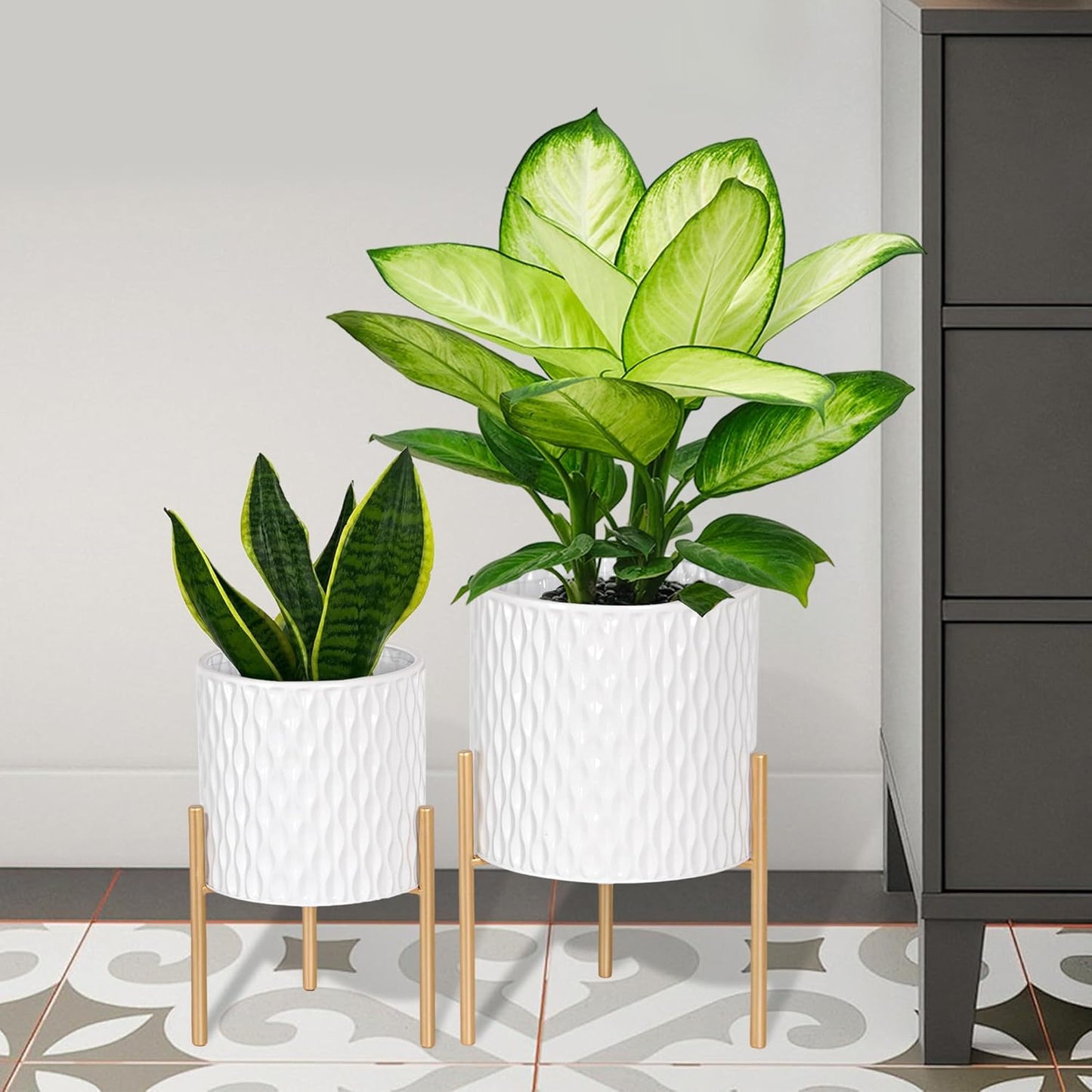 ARNIS Unique Mid Century Decorative Metal Flower Pots Set