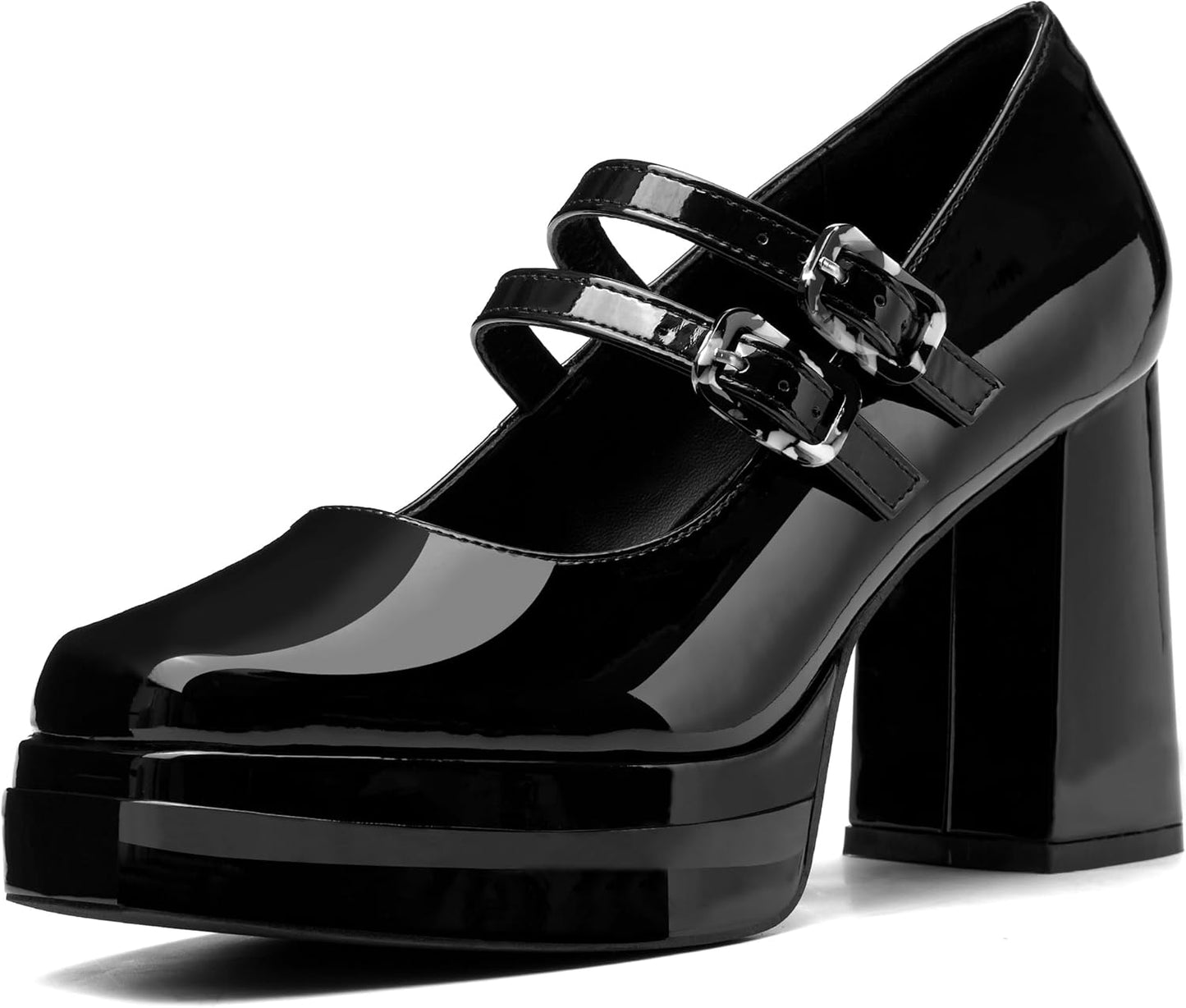 Coutgo Women's Platform Mary Jane Pumps with Chunky Block Heel