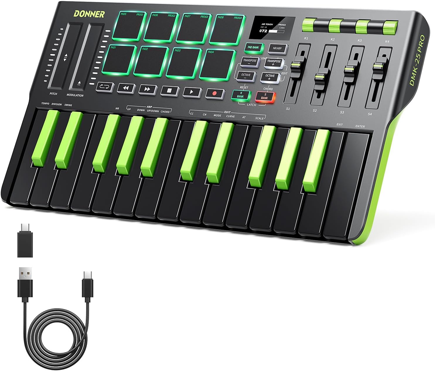 Portable MIDI Keyboard with Drum Pads & OLED Display