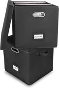 Vinyl Record Storage Box Set of 2 - Sturdy Linen LP Crates for 100