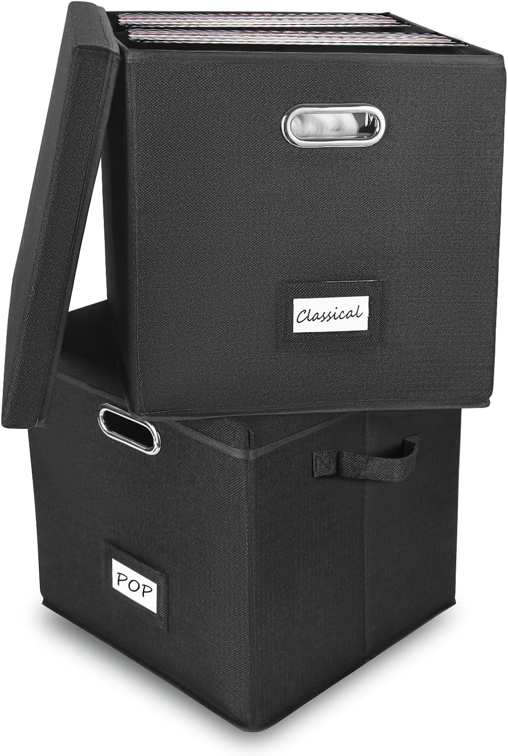 Vinyl Record Storage Box Set of 2 for 100+ LPs Organization