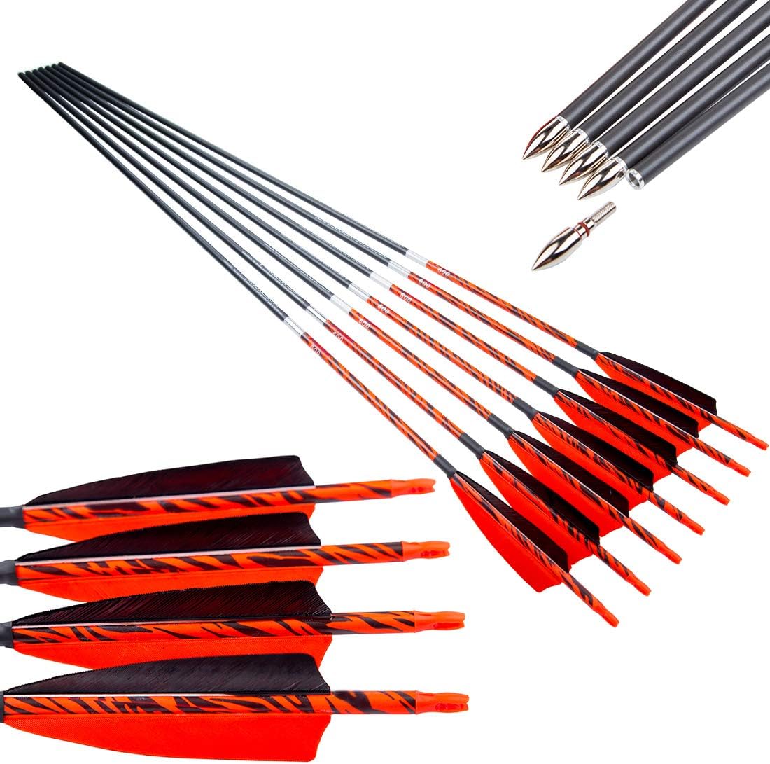 Archery Traditional Arrows with Turkey Feather for Bows 12PCS