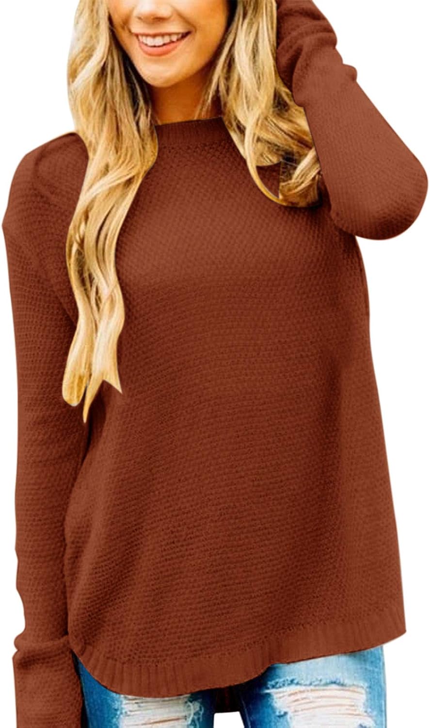 MEROKEETY Women's Oversized Crew Neck Knit Pullover Sweater