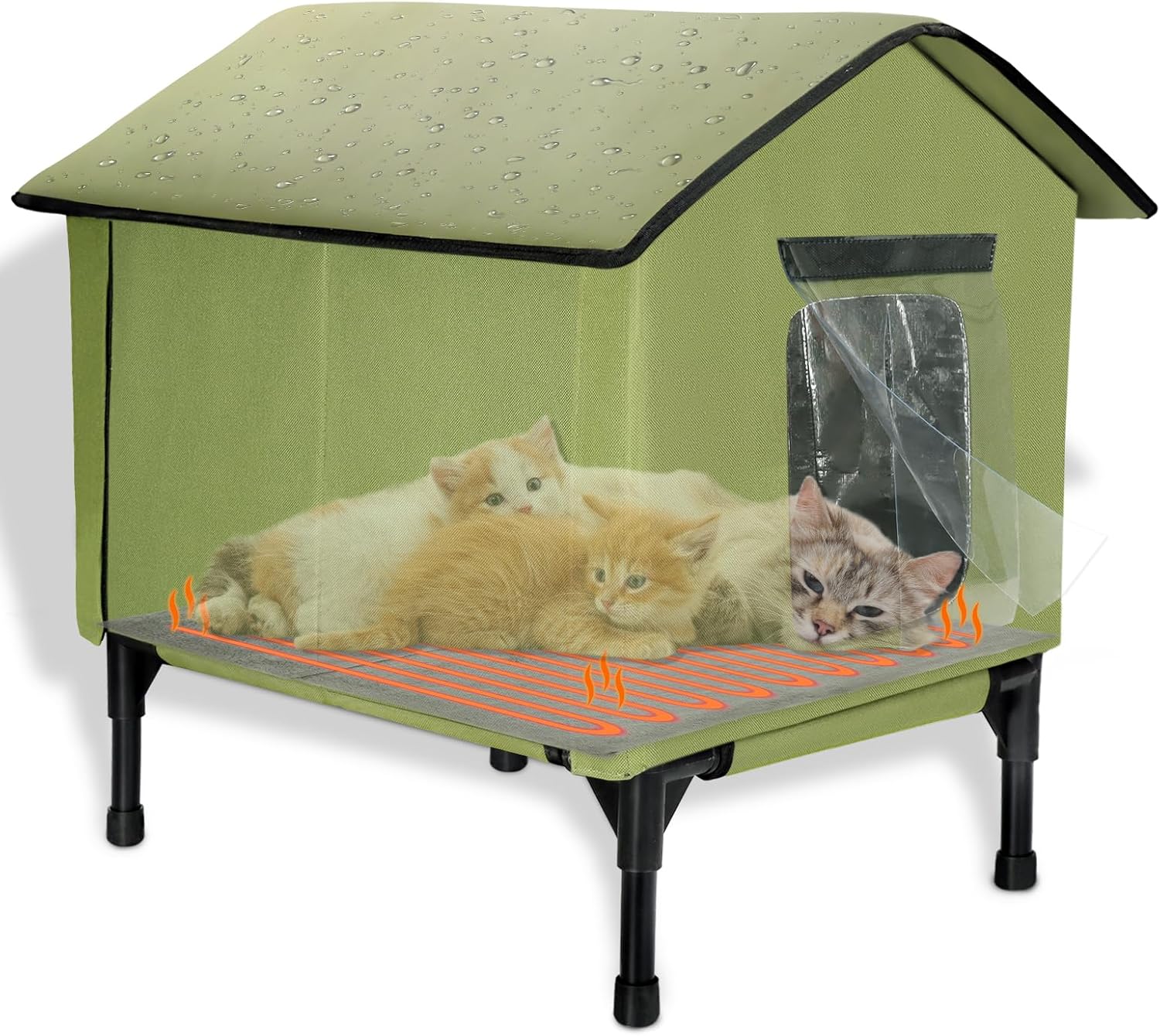 Heated Cat House for Outside - Insulated Shelter for Cats