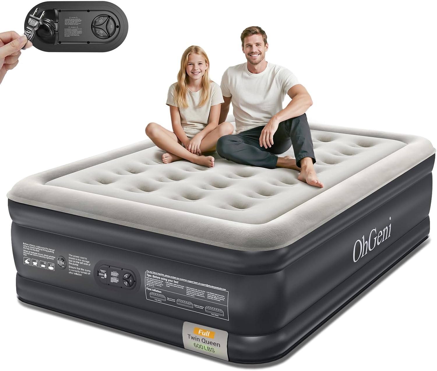 OhGeni Air Mattress Full with Built-in Pump for Comfortable Sleep
