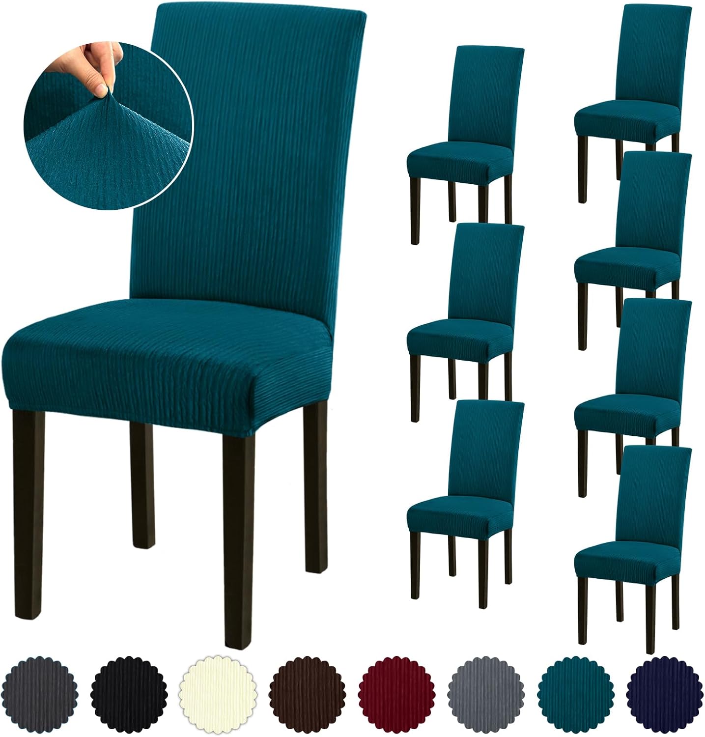 Stretch Dining Room Chair Covers Set of 8 in Peacock Blue