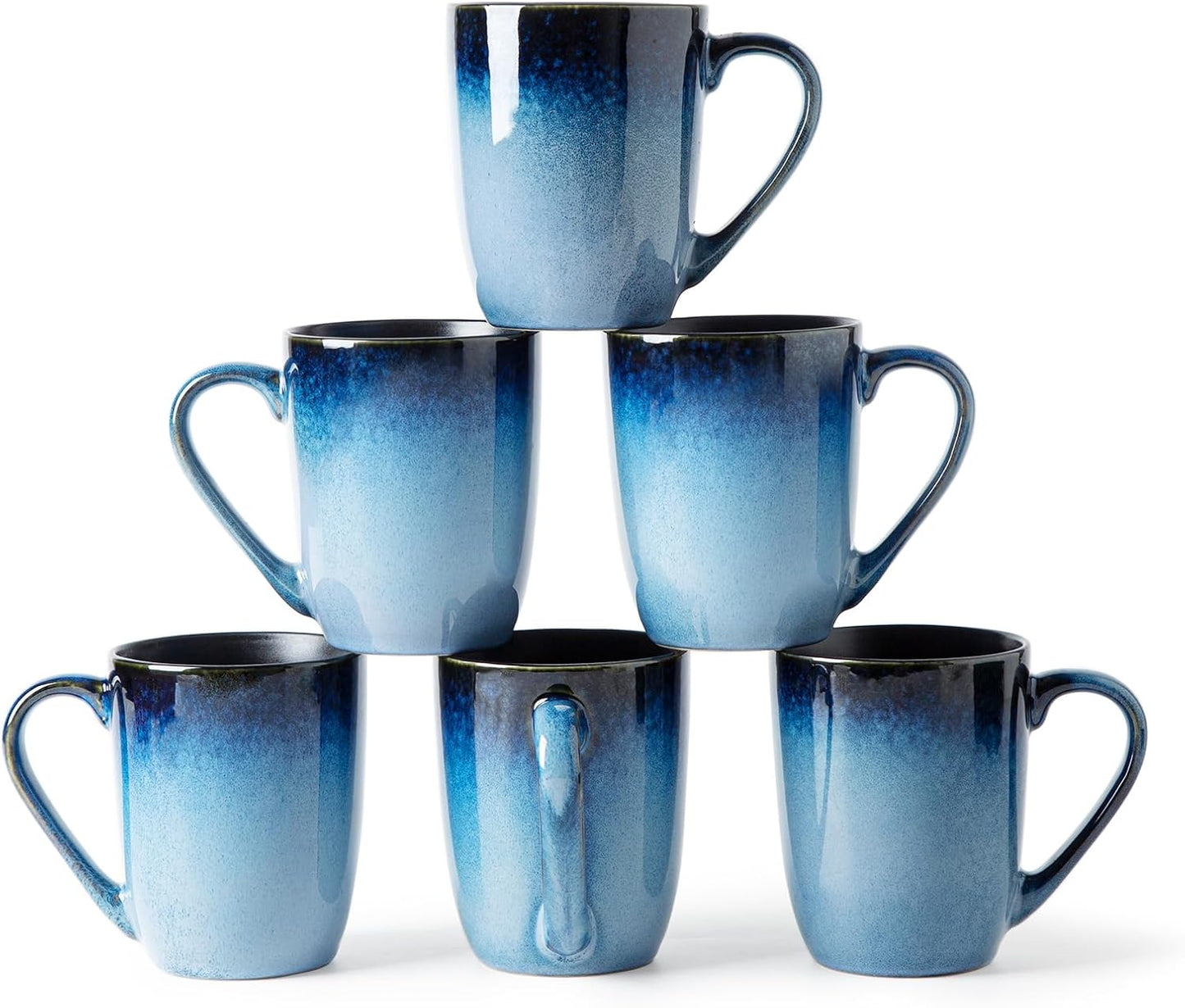 Set of 6 Large Ceramic Coffee Mugs with Fun Designs