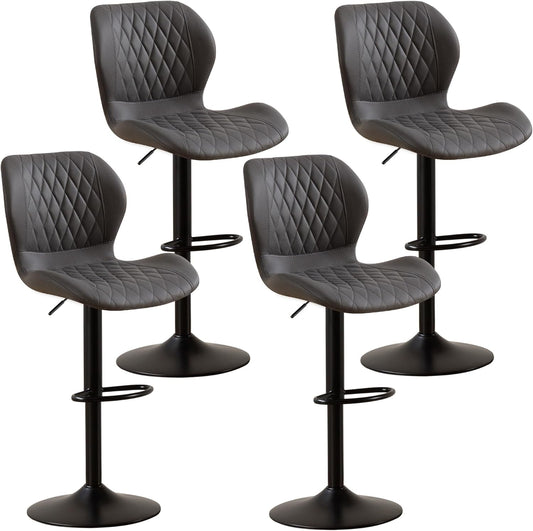 Modern Swivel Counter Height Bar Stools Set of 4 in Dark Grey