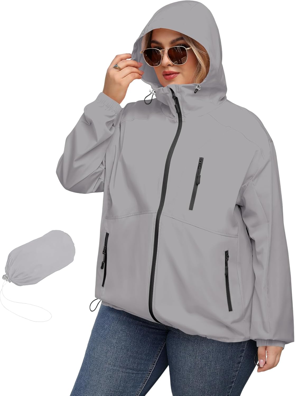 Plus Size Womens Rain Jacket Waterproof Hooded Trench Coat