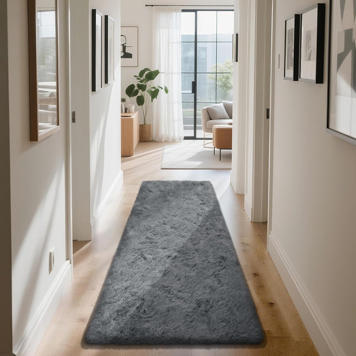 Soft Runner Rugs for Bedroom and Hallways, Dark Grey 2x8