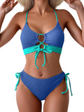 B2prity Women's Sexy Color Block Lace Up Bikini Set (Style XLV7)