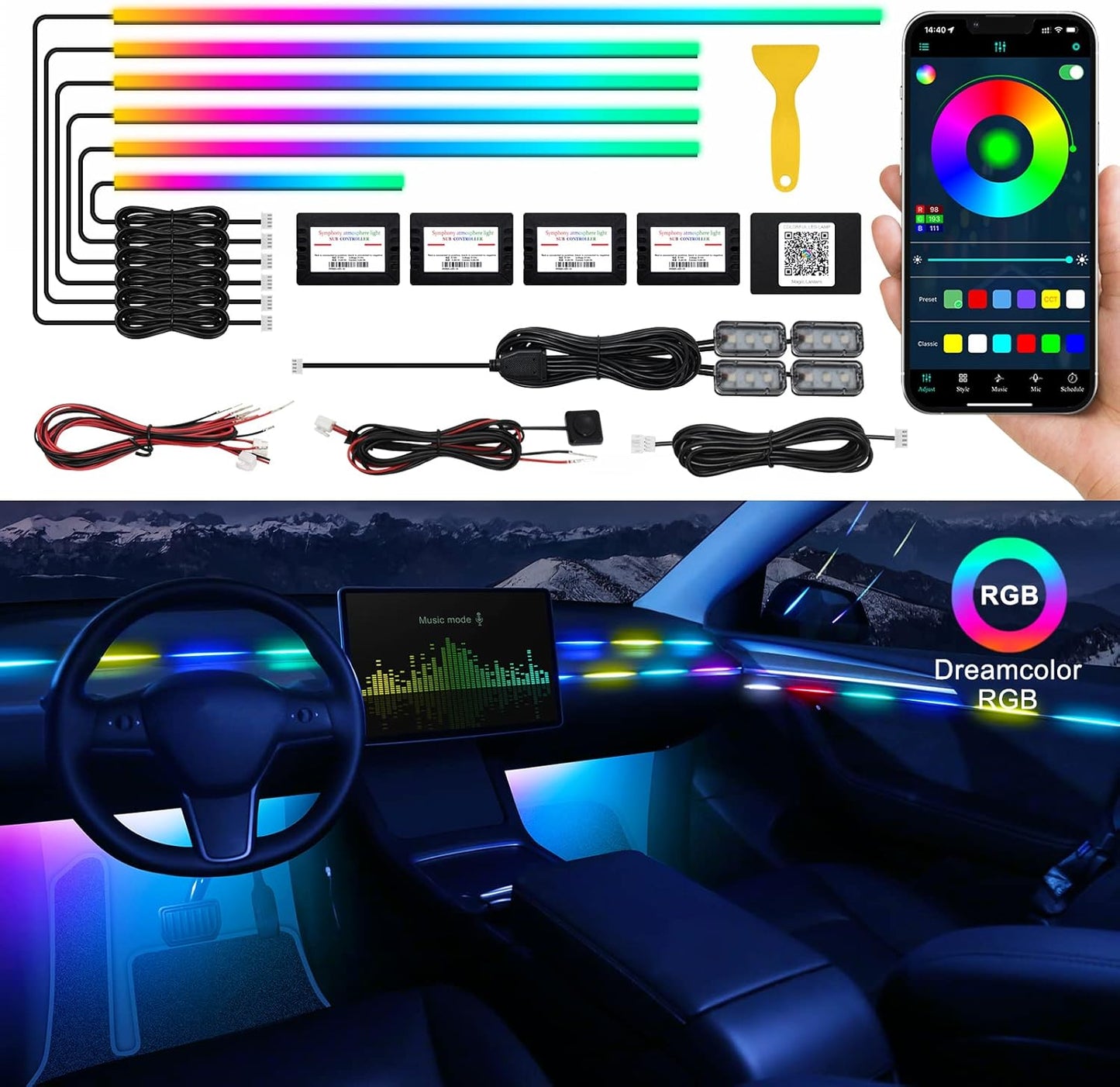 Dreamcolor Acrylic Interior Car LED Strip Light with APP Control