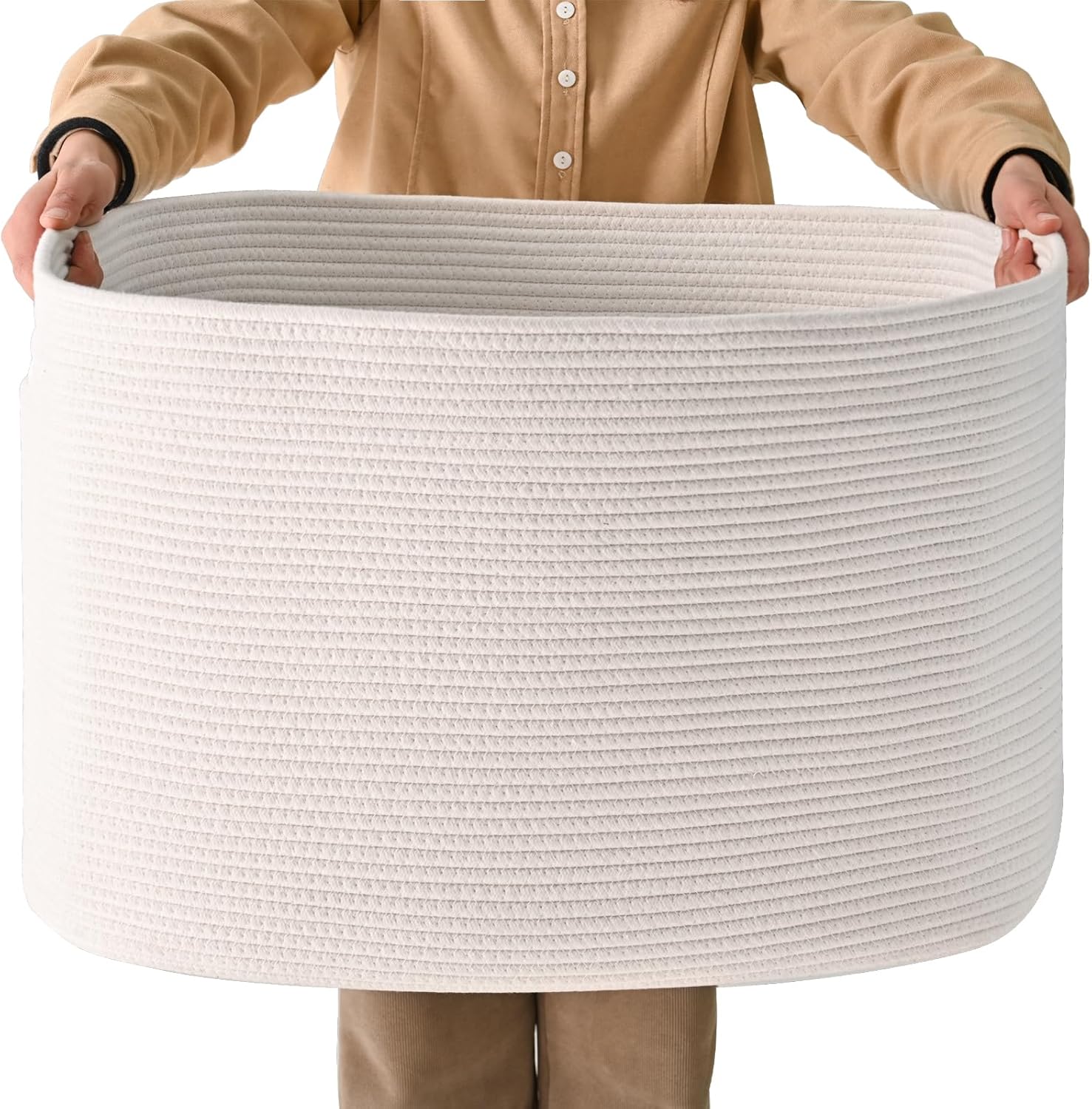Large White Laundry Basket for Blankets, Toys, and Clothes