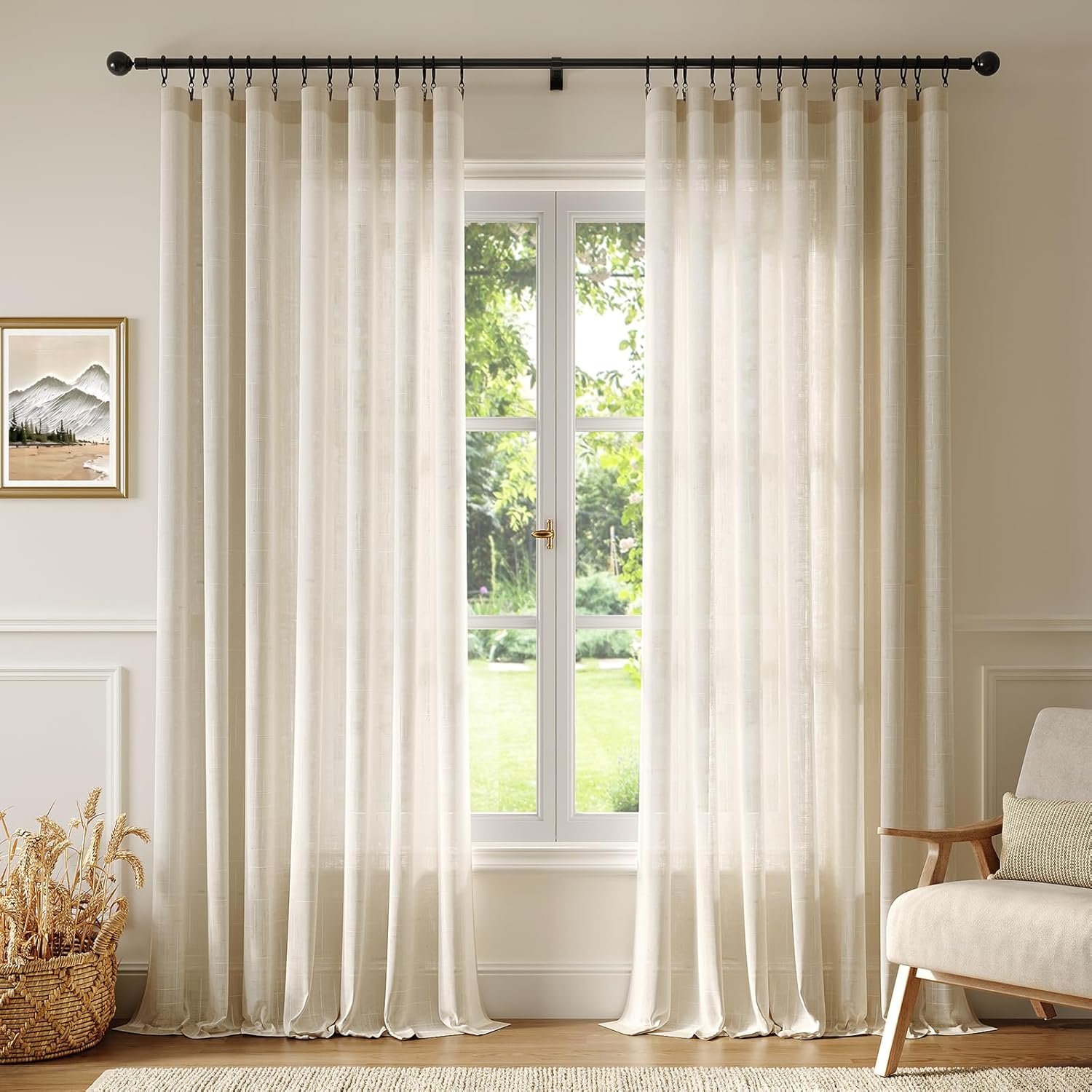 Anmao Natural Linen Curtains Set - Light Filtering 84 Inch