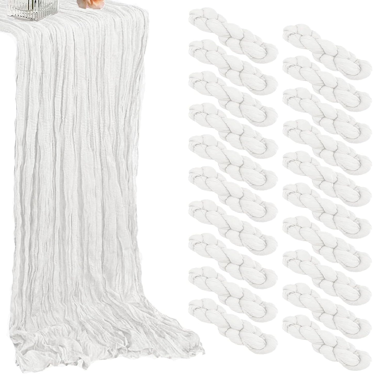 20 Pack White Cheesecloth Table Runners for Rustic Decor