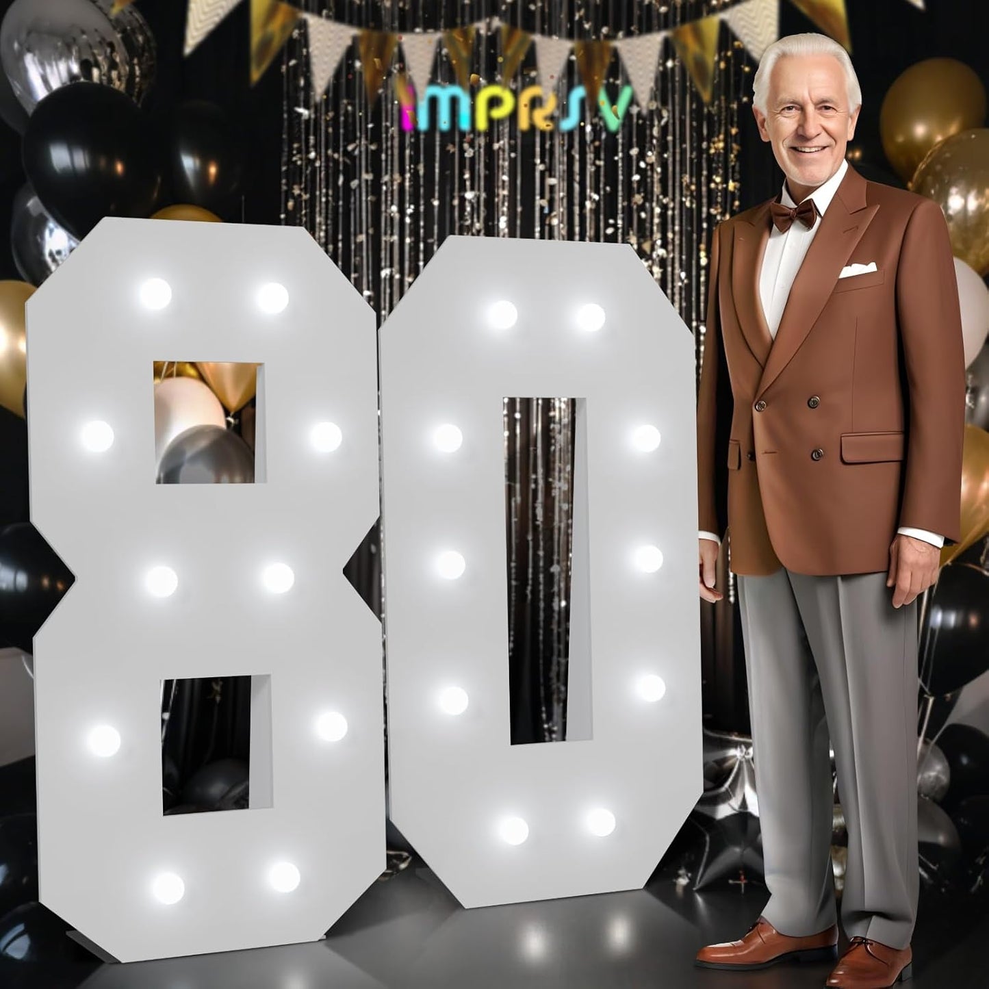 Large 4ft Light Up Number 80 for 80th Birthday Decorations