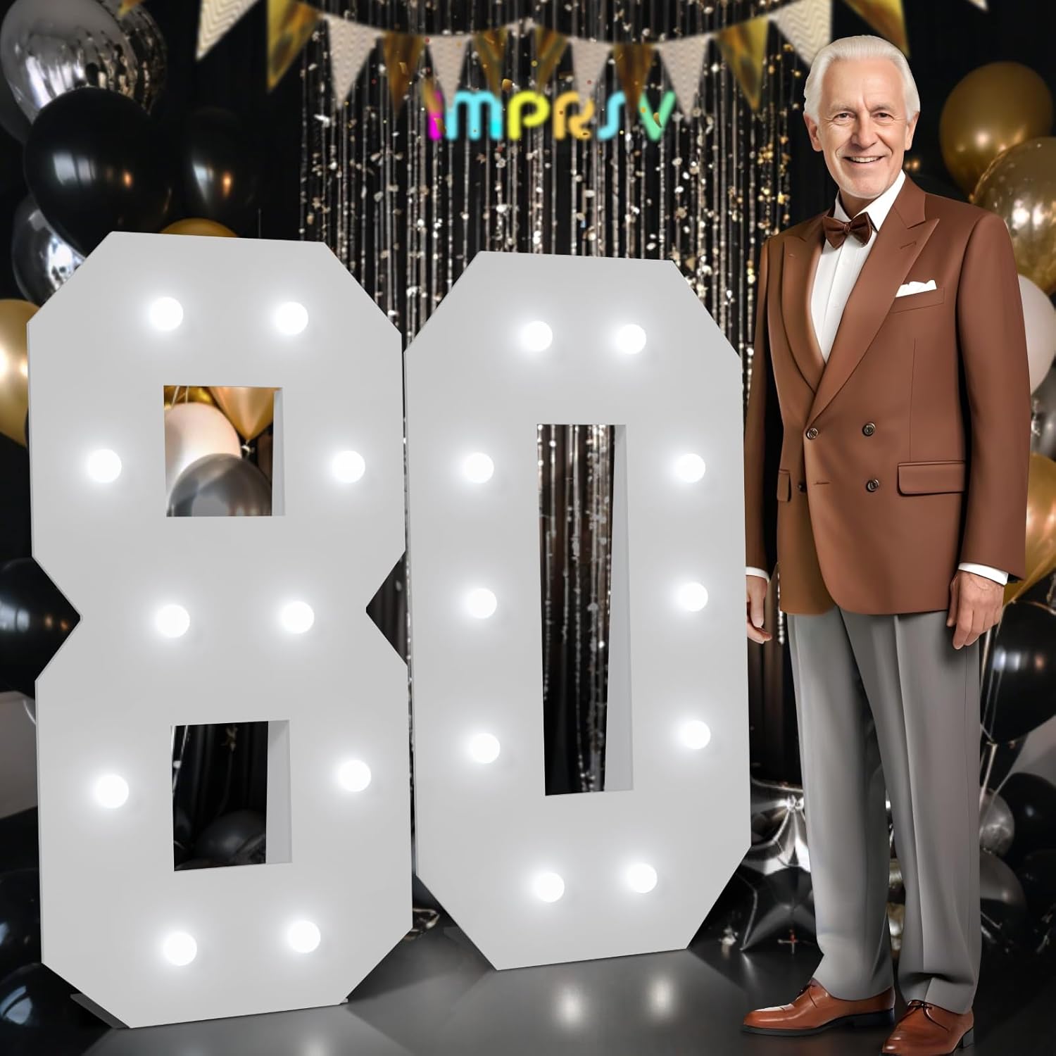Large 4ft Light Up Number 80 for 80th Birthday Decorations
