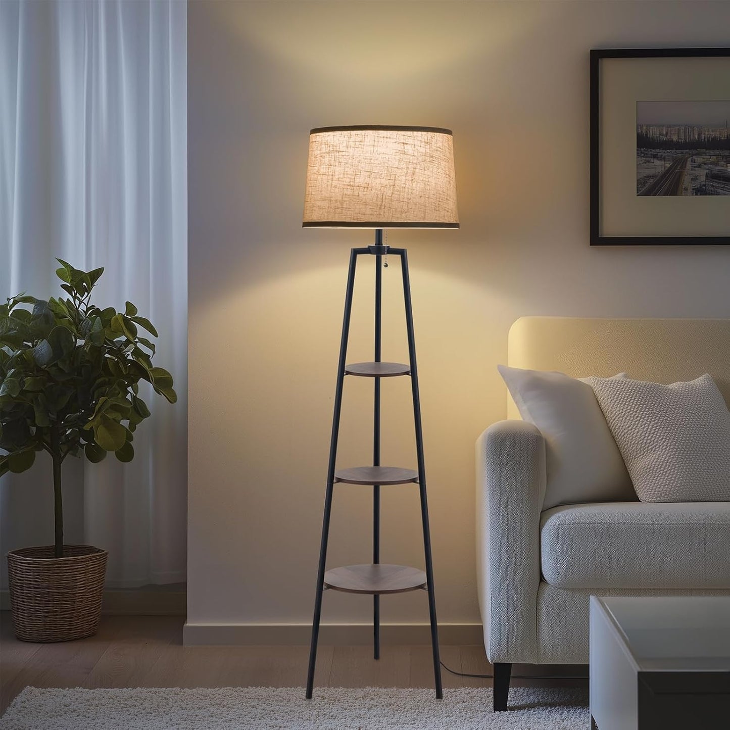 3 Tier Shelf Floor Lamps for Living Room with Adjustable Light Modes
