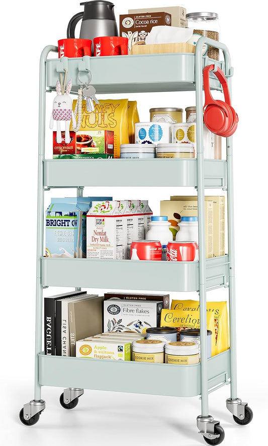 TOOLF 4-Tier Metal Rolling Cart for Kitchen, Bathroom, Office