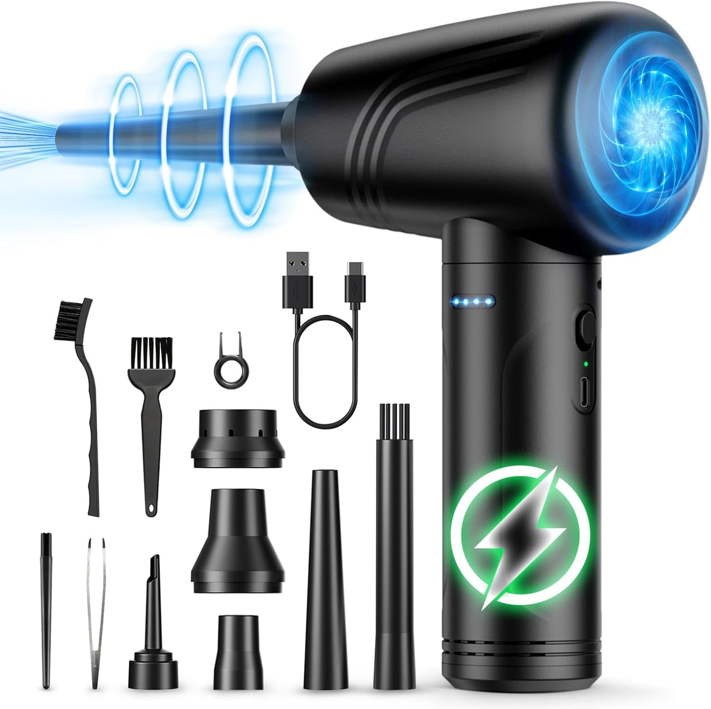 9000mAh Electric Air Duster: 11-in-1, 3-Gear Adjustable with LED