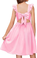 Girls Square Neck Ruffle Sleeve Tie Back Midi Dress - Casual A-Line