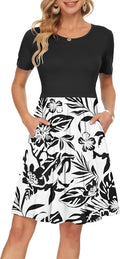 Women's Short Sleeve Pleated Swing Knee Dress - Soft Stretch Summer