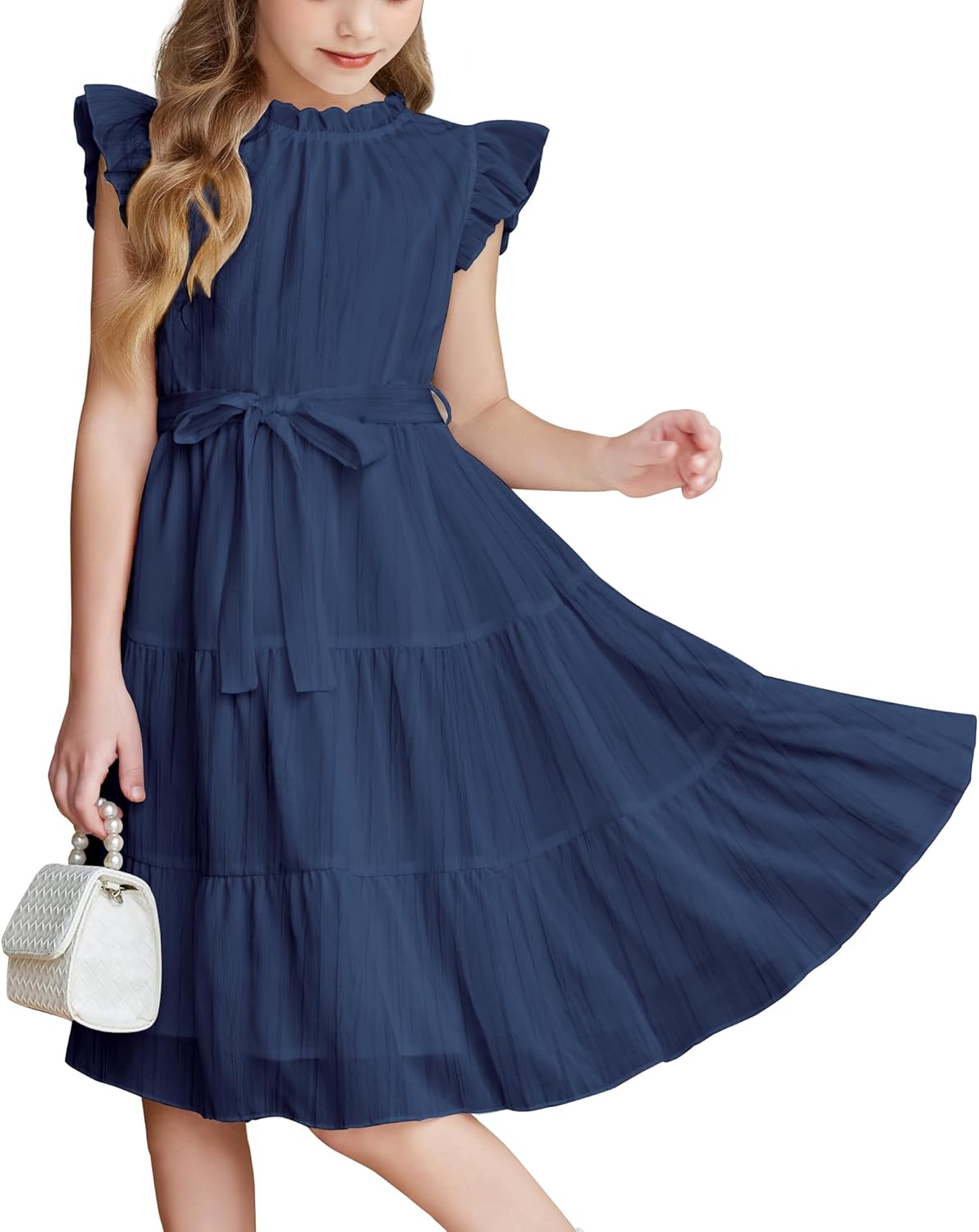 Arshiner Tween Girls Summer Dress with Ruffle Sleeves and Belt