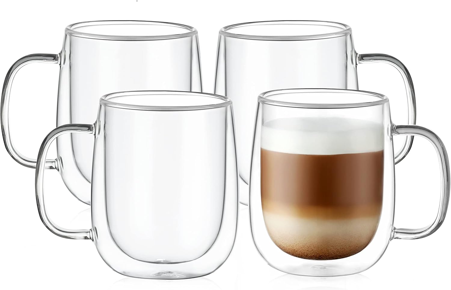 Large Double Wall Glass Coffee Mug Set for Hot and Cold Beverages