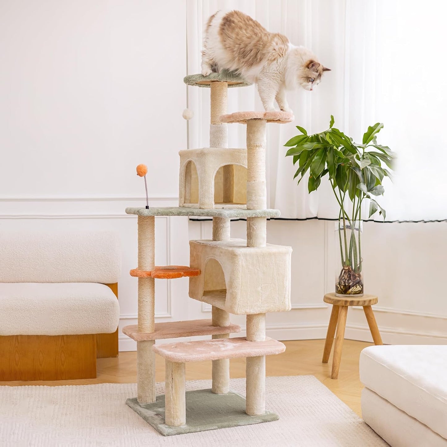 59 Inch Flower Cat Tree Tower - Stylish Multi-Level Cat Condo