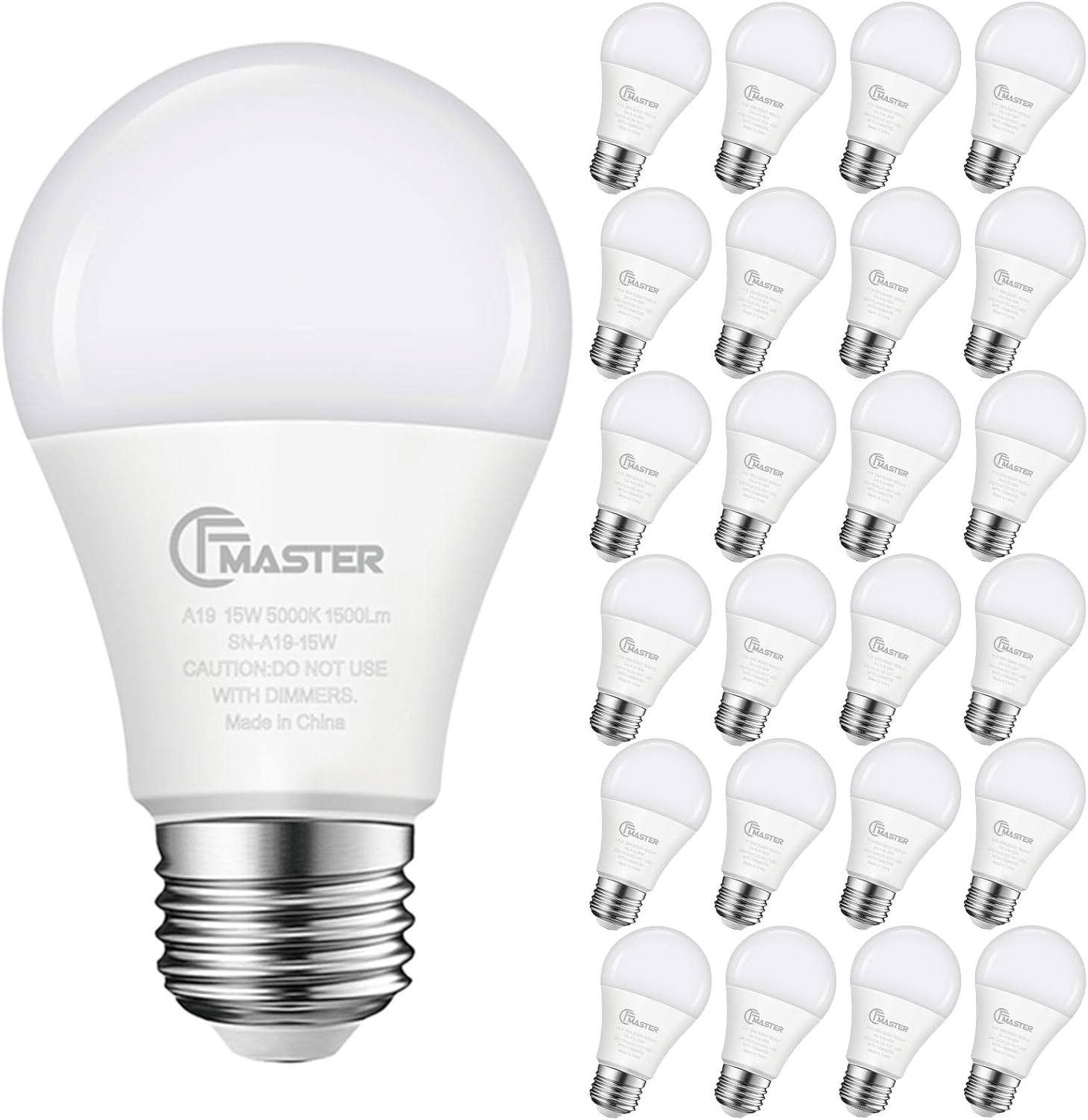 A19 LED Light Bulb 100W Equivalent 15W 5000K Daylight 24-Pack