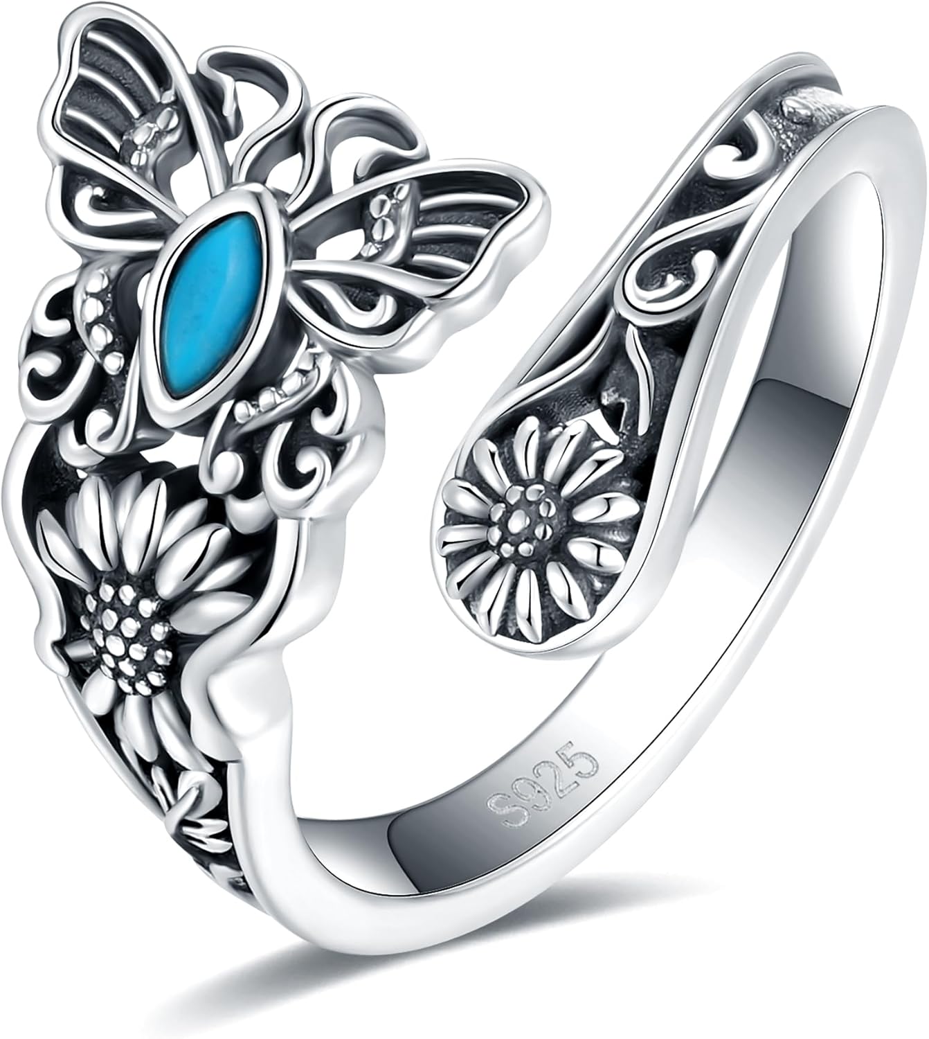 S925 Sterling Silver Abalone Dragonfly Spoon Ring for Women