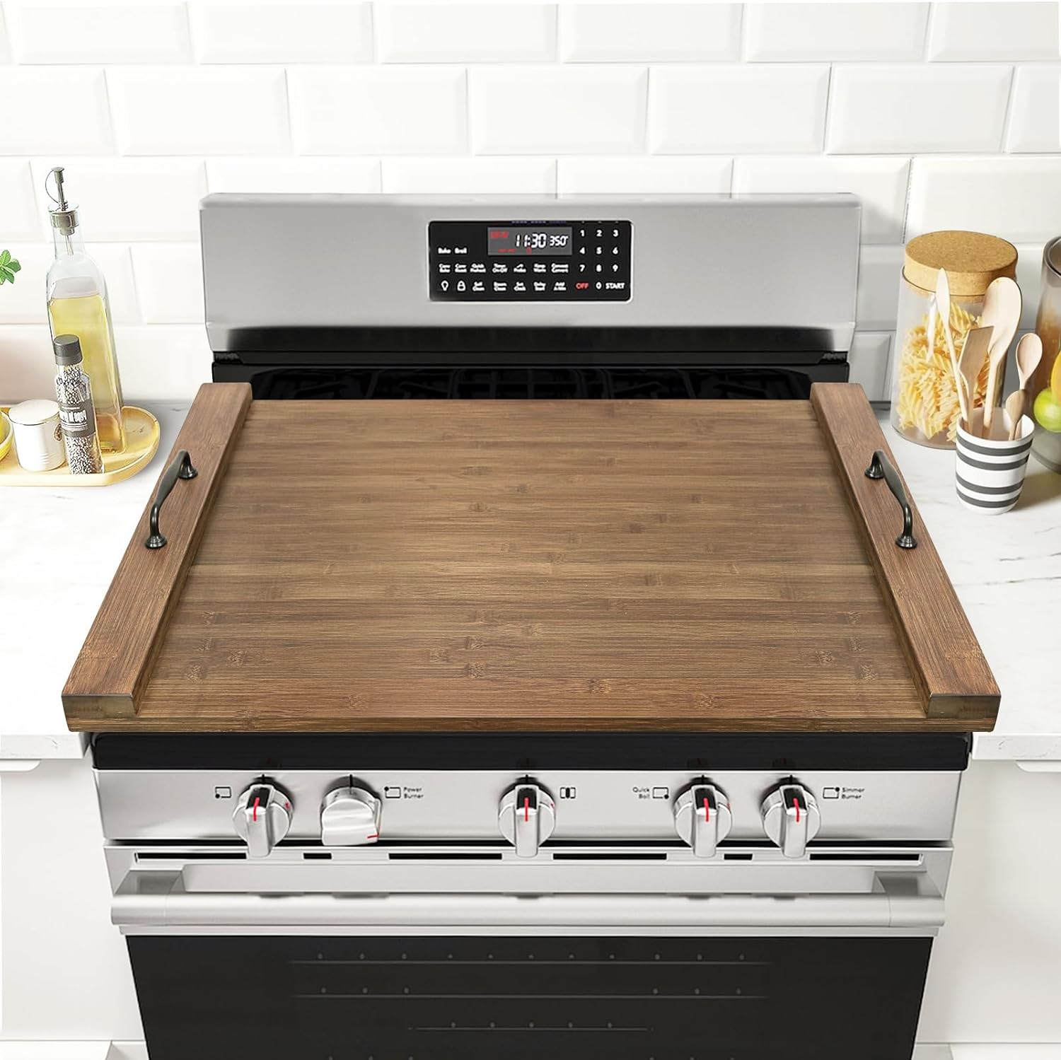 Noodle Board Stove Cover with Handles for Extra Kitchen Space