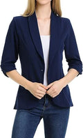 3/4 Ruched Sleeve Women's Lightweight Blazer Jacket - S-3XL