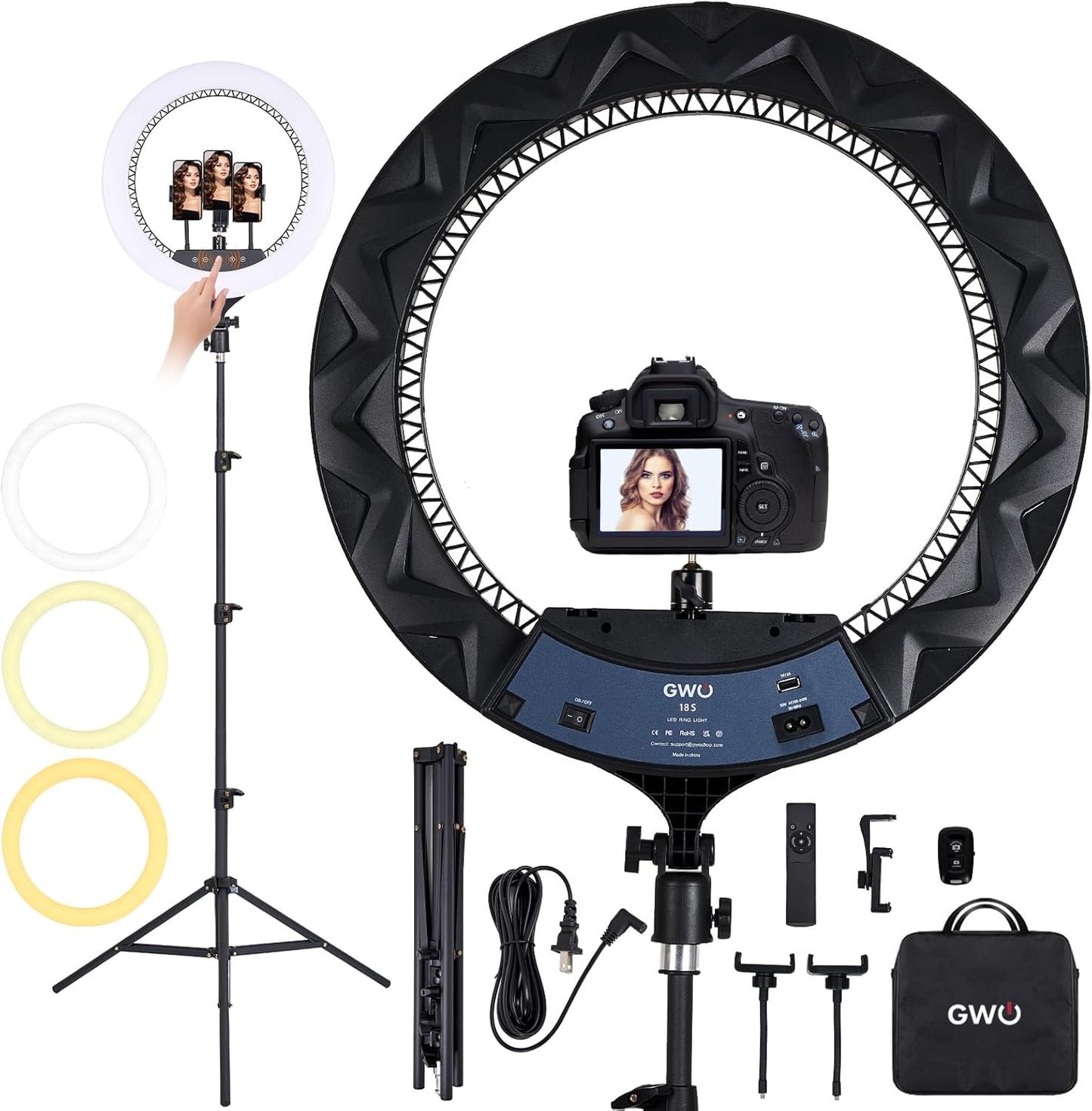 GWO 18 inch LED Ring Light with Tripod for Perfect Selfies