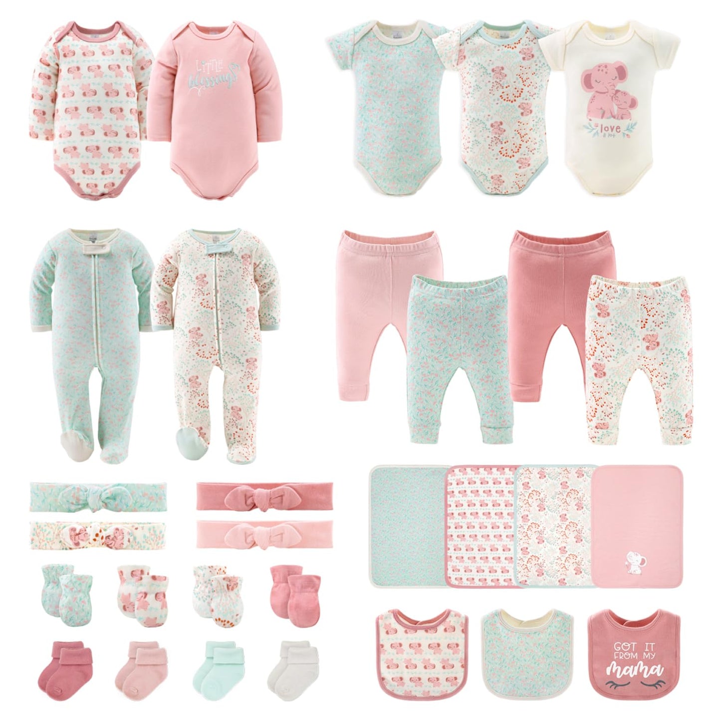 The Peanutshell Baby Girl Layette Set - 30 Piece Essential Newborn Clothes & Gifts