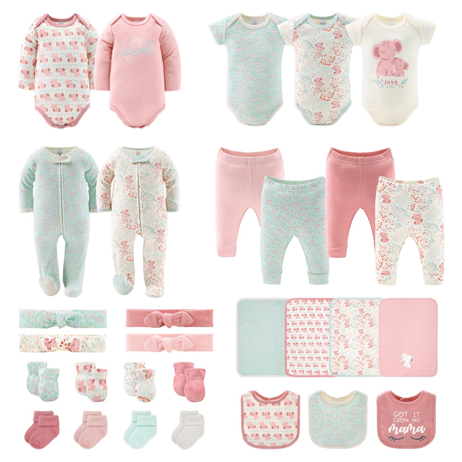 The Peanutshell Baby Girl Layette Set - 30 Piece Essential Newborn Clothes & Gifts