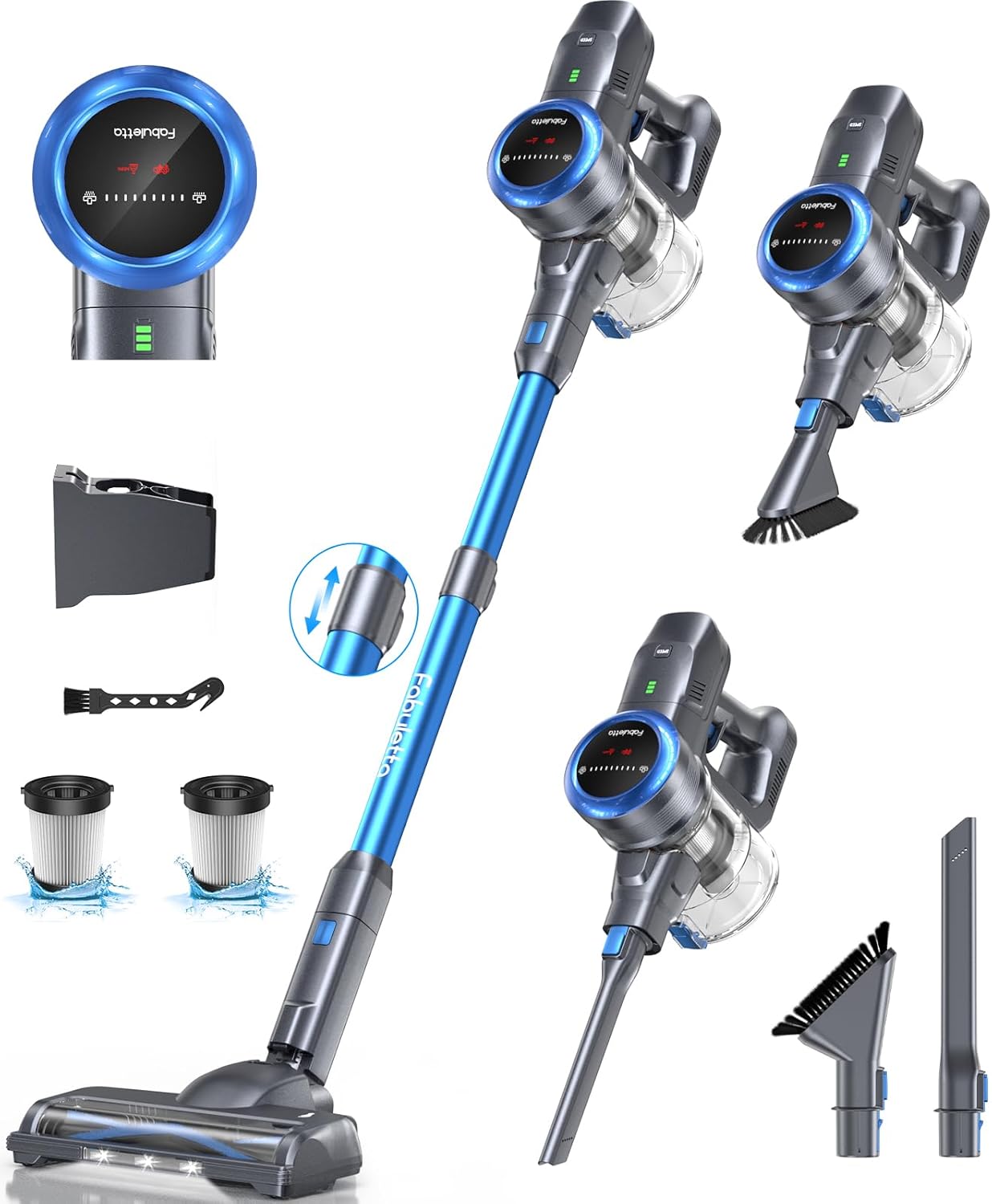 FABULETTA Cordless Vacuum: 15-50Min Runtime, Anti-Tangle Brush