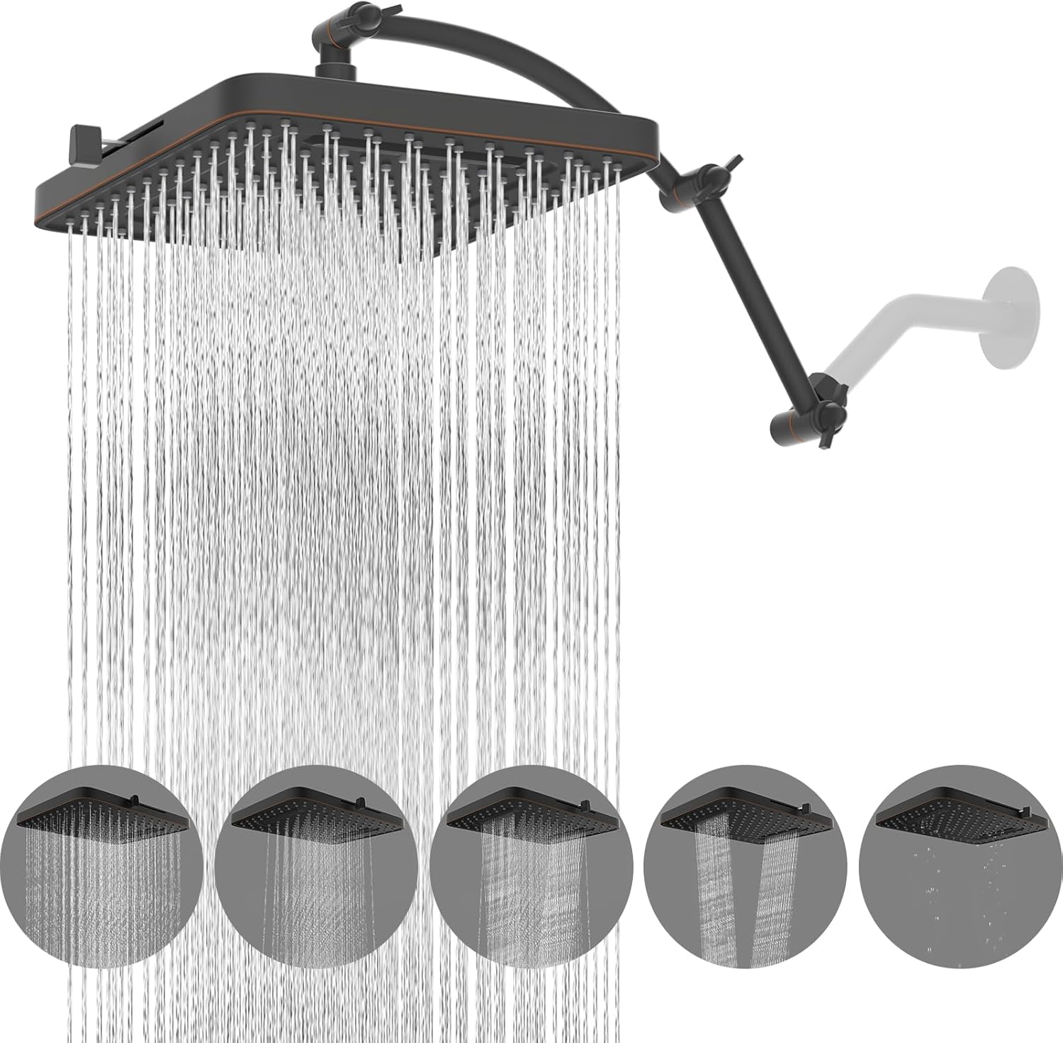 Hibbent Rain Shower Head with 5 Spray Modes for Ultimate Relaxation