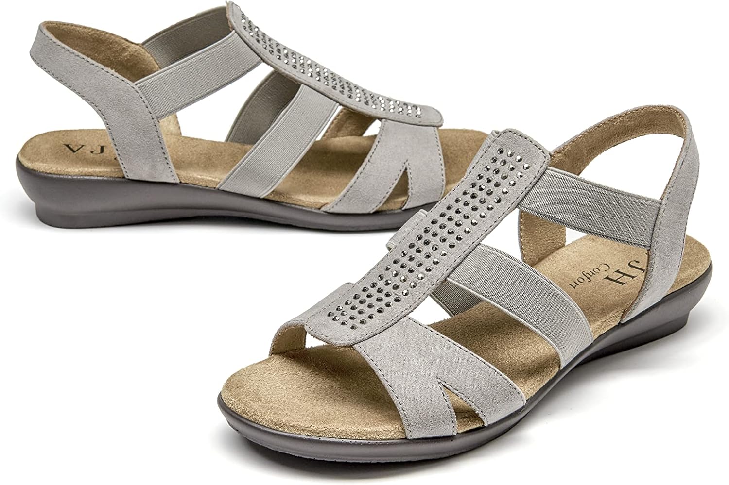 VJH confort Women's Comfort Flat Sandals with Rhinestones