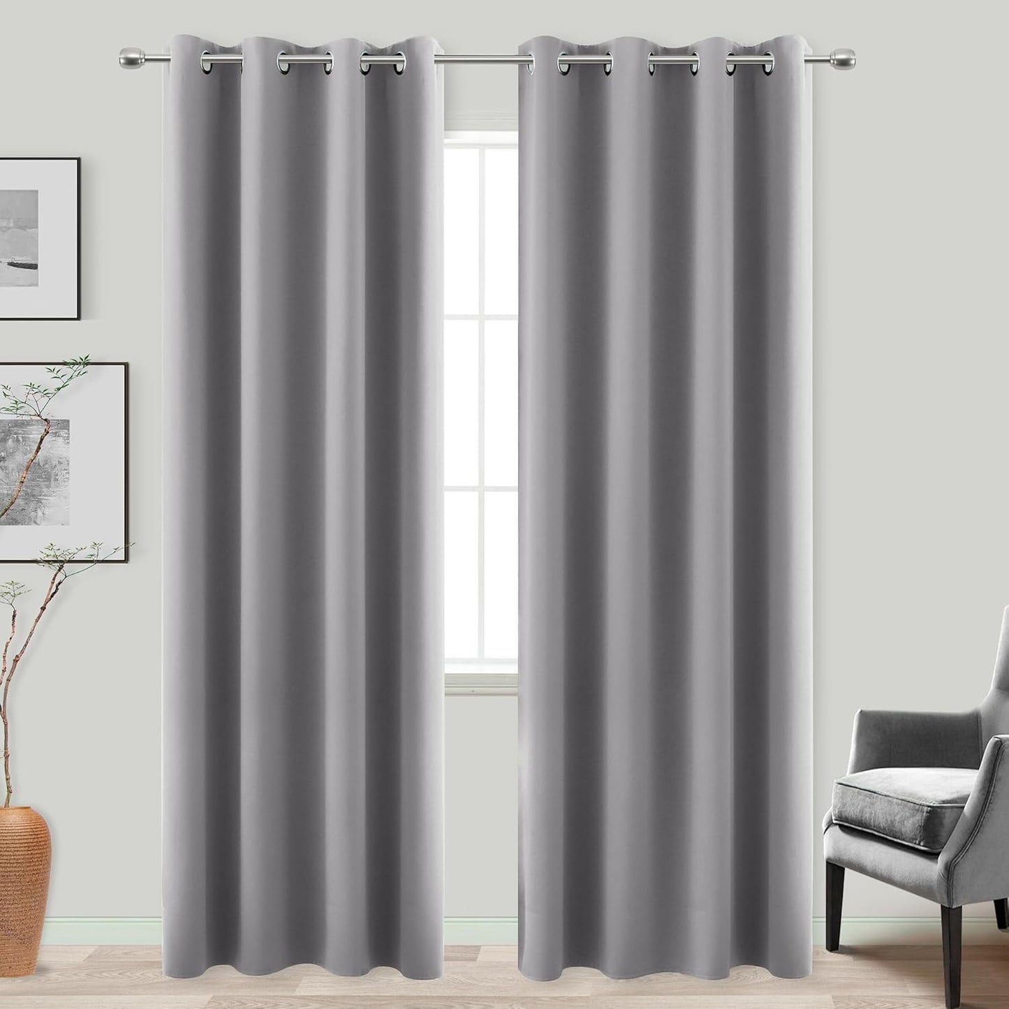 KOUFALL Light Grey Curtain Panels for Bedroom - 90 in Long