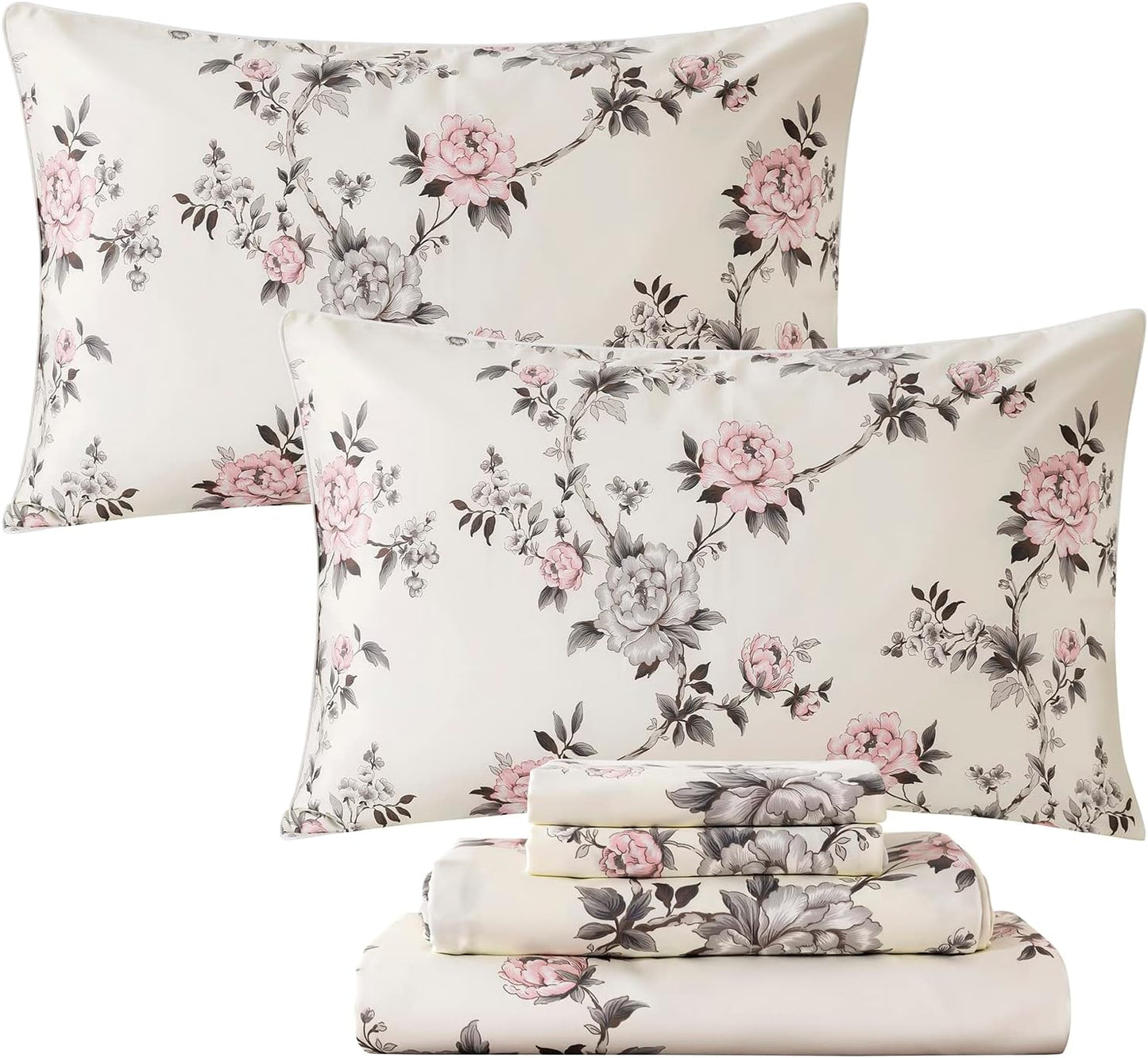 FADFAY Floral Sheets Set Queen Vintage Rose Bedding 800TC