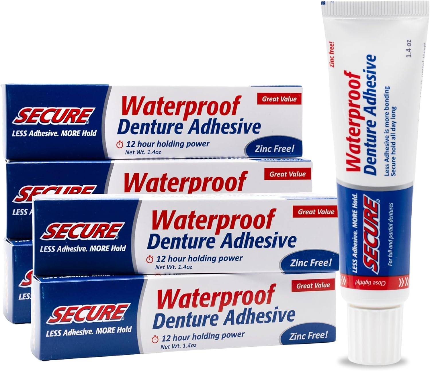 Secure Waterproof Denture Adhesive - Extra Strong Hold 1.4 oz