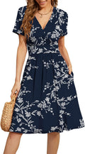 WEACZZY Women's Summer V-Neck Floral Casual Dress with Pockets work