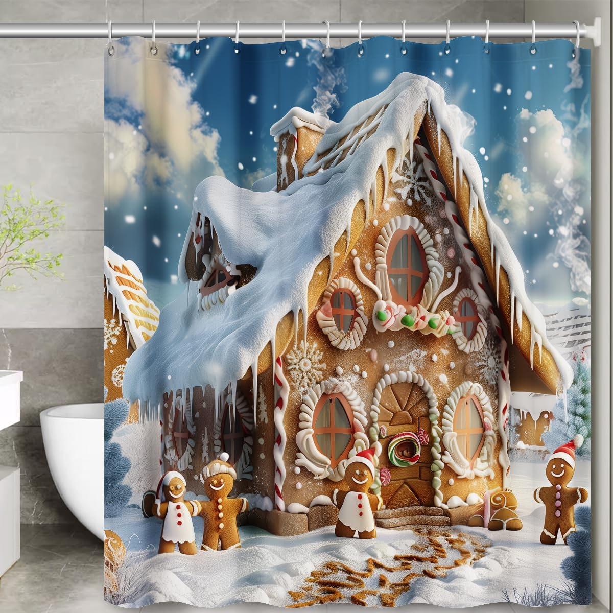 Snowy Gingerbread House Shower Curtain Set